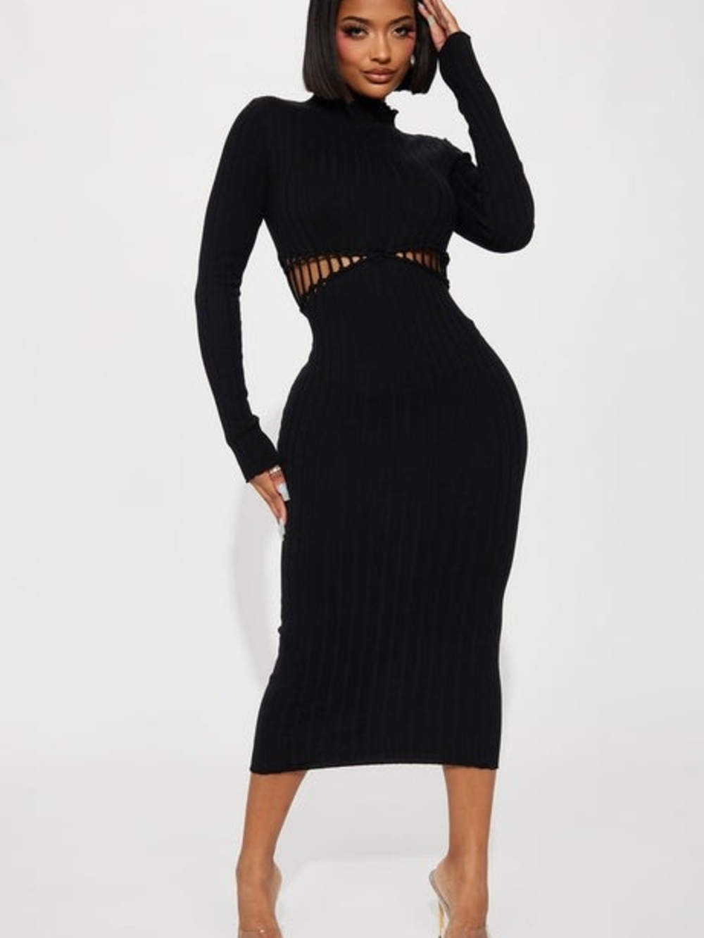NWT Fashion Nova Don't Get It Twisted Ribbed Cutout Midi Dress Turtleneck Size M
